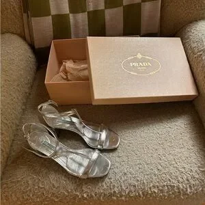 Prada Silver Kitten Heels
